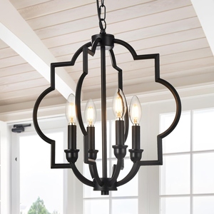Lustre lanterne géométrique noir moderne, luminaire suspendu contemporain à cadre ouvert, luminaire de plafond en métal style ferme - Product Image 4