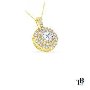 จี้เพชรทรงกลมแบบโซลิแทร์ 14K ทองคำแท้ ประดับเพชรแล็บโกรว์แบบดับเบิ้ลฮาโล พร้อมสายสร้อยคอ รับผลิตแบบ OEM ขายส่ง ขายปลีก ผู้ผลิต - Product Image 2