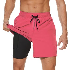 2 in 1 <b>Mens</b> Swim Shorts with Compression Liner Solid Beach Swimming <b>Trunks</b> Breathable Quick Dry Swim Shorts with Zipper Pockets - Product Image 1