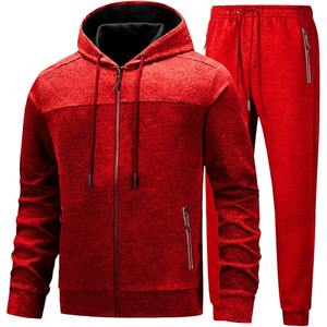 Survêtement à capuche pour homme, fermeture éclair intégrale, couleur unie, sweat-shirt et pantalon décontractés, respirant, en polaire écologique, vêtements d'hiver - Product Image 5