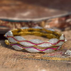 Titanium Brass Zircon Pearl Charm Bangles-Classic Ethnic Fashion Bracelets - Product Image 3