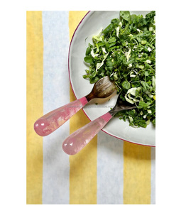 Serveurs à salade en résine multicolores à l'aspect marbré Aqua Swirl fabriqués en Inde, fourchette en corne, compatibles avec le four à micro-ondes, sans BPA, pour un usage domestique et en restaurant - Product Image 1