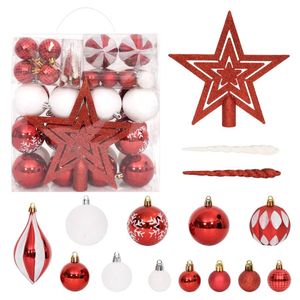 Set di palline di Natale da 64 pezzi con palline rosse e bianche e ornamenti per alberi - Product Image 1