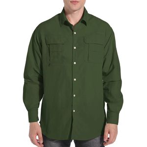 Chemise décontractée pour homme à manches longues verte avec deux poches poitrine, col rabattu, manches longues, couleur unie, chemise de pêche pour homme - Product Image 5