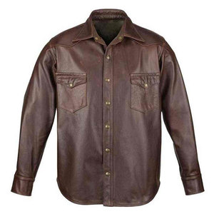 Men's Brown <b>Leather</b> Breathable Satin Workwear <b>Shirt</b> Long Sleeve Button-Up Turn-Down Collar Chest Pockets Regular Fit Summer - Product Image 3