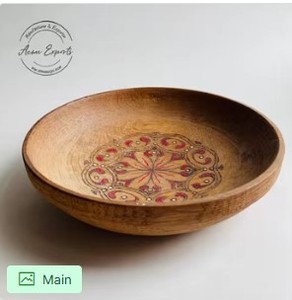 Handcrafted Wooden <b>Serving</b> Bowl With <b>Spoon</b> Rustic Salad Bowl Decorative Tableware Kitchen Centerpiece Design Accent - Product Image 3