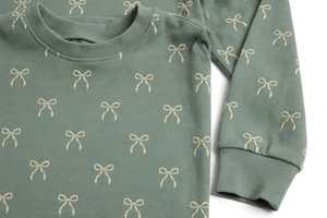 Conjunto de Sudadera de Manga Larga con Cuello Redondo y Estampado de Lazo Verde Salvia para Mujer y Pantalones Deportivos hasta el Tobillo, Poliéster/Algodón, Primavera - Product Image 5