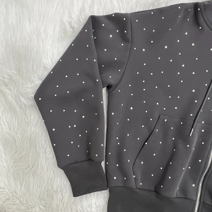 Men Rhinestone Tracksuit Set Zip Up <b>Hoodie</b> Jogger Pants 100% Cotton Streetwear Two Piece Outfit Winter - Product Image 3