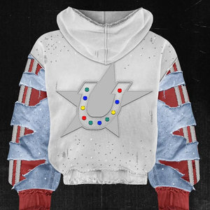 Hoodie de luxe personnalisé en patchwork avec strass et cristaux, effet délavé, fermeture éclair intégrale, en coton épais, style streetwear, par un fabricant de vêtements - Product Image 2