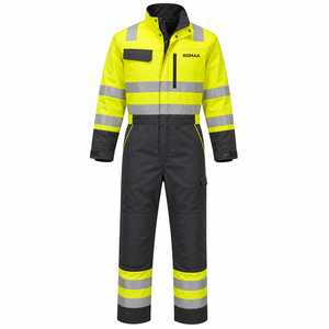 Yellow Black Spandex High Visibility Reflective <b>Waterproof</b> Unisex Work Coverall Industrial Safety <b>Overall</b> Utility Pockets - Product Image 1