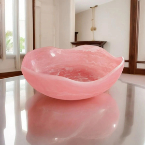 Handmade Polished Pink & <b>White</b> Marble Resin Decorative <b>Serving</b> <b>Bowl</b> Modern Round for Home Decor Party Tabletop Display & Gift - Product Image 2