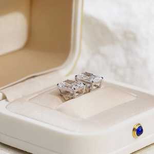 Moissanite 3CT Radiant Cut Diamond <b>Stud</b> Earrings With 925 <b>Silver</b> Fine Romantic Jewelry for Women's Engagement Gift - Product Image 3