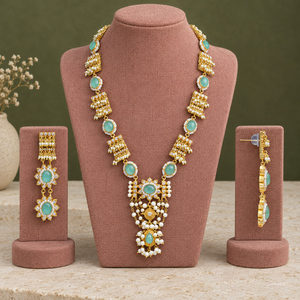 Premium Mint Floral Long Necklace Earring Set Wholesale Supply Manufacturing Factory Bulk Wholesaler - Product Image 2
