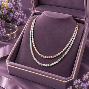 Collar de tenis de doble capa con diamantes cultivados en laboratorio |   Collar de Cadena de Diamantes de Dos Hileras Elegante en Oro Sólido de 9K, 14K y 18K - Product Image 3