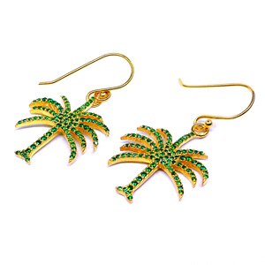 Boucles d'oreilles pendantes en argent 925 plaqué or, motif palmier, avec strass verts, style bohème, bijoux pour femmes à porter au quotidien - Product Image 5