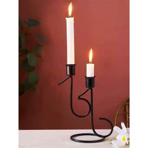 Support à bougies moderne en fer forgé noir mat, vente en gros, chandelier à 2 bras pour bougies coniques, pour mariage et décoration intérieure - Product Image 1