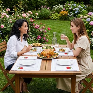 Ensemble de sets de table et de serviettes en coton pur brodé de fleurs - Décoration florale d'hortensia rouge pour des dîners et événements élégants d'été - Product Image 4