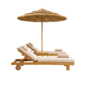 Conjunto de Tumbonas de Madera de Teca Premium ARTERRA para Exteriores con Sombrilla de Techo, Muebles de Lujo para el Borde de la Piscina de Hoteles - Product Image 3