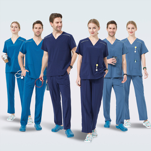 Cotton Jersey Fabric Unisex 200G V-<b>Neck</b> Multiple Pockets Quick Drying Medical Scrub Uniform - Product Image 5