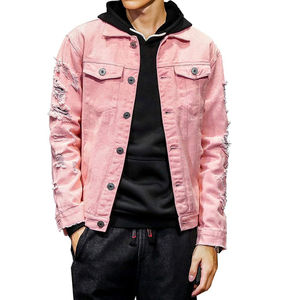 Veste en jean blanche déchirée pour hommes, vente en gros, logo personnalisé, vêtement d'extérieur décontracté en coton, OEM ODM en vrac - Product Image 4