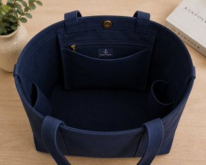 Sac fourre-tout en toile marine avec broderie d'ancre blanche, style minimaliste, sac de shopping toutes saisons - Product Image 5