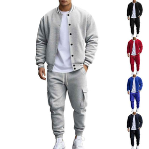 Ensemble de veste bomber décontractée en coton tricoté pour homme, couleur unie, tenue d'hiver, col montant, survêtement respirant, service OEM - Product Image 1