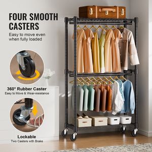 Heavy Duty Double Hanging Rods <b>Clothes</b> Rack Bottom Top <b>Storage</b> Tier with Rolling Feature for Garment <b>Storage</b> - Product Image 4
