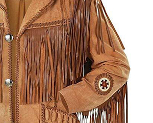 Men's Suede Leather <b>Jacket</b> With <b>Fringe</b> And Embroidered Details Turn-down Collar Casual Autumn Style Regular Fit - Product Image 5