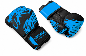 ถุงมือชกมวย IBERIA รุ่นพรีเมียมสีดำ ลายเสือสีน้ำเงิน ถุงมือฝึกซ้อม หนัง PU รับทำโลโก้ตามสั่ง ขายส่งอุปกรณ์กีฬา - Product Image 4