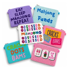 Pochette à monnaie artisanale à thème Mahjong, collection de porte-monnaie à perles, motif points craquelés, mini portefeuille bandoulière zippé, boutique de mode - Product Image 1
