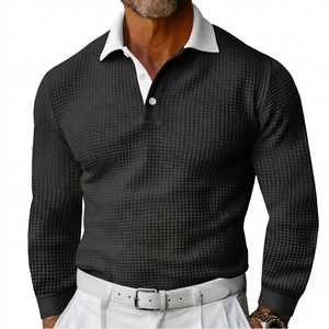 Men's Long Sleeve Knitted <b>Polo</b> <b>Shirt</b> Solid <b>White</b> Breathable Smart Casual Style Regular Fit Cotton Fabric - Product Image 4