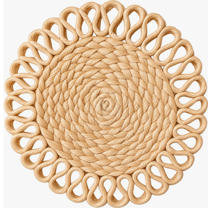 Food Plate <b>Mat</b> 4 PCS Handmade Woven Round Placemat Rustic Design For Indoor Kitchen Tabletop Use - Product Image 4
