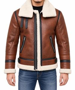 <b>Men's</b> <b>Brown</b> Genuine <b>Leather</b> Canvas Breathable Moto <b>Jacket</b> Polyester Lining Zipper Closure Stand Collar Winter Style Regular Fit - Product Image 1