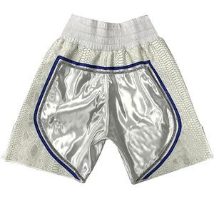 High Quality <b>Silver</b> Boxing <b>Shorts</b> with Blue Trim and Mesh Panels Unisex Quick Dry Martial Arts Wear for Adults Elastic Custom - Product Image 2