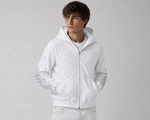 Sweat-shirt décontracté pour homme en coton 100% avec strass, doublure polaire respirante, séchage rapide et confortable – Vente en gros OEM - Product Image 3