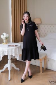 Robe de maternité V708 anti-rétrécissement, absorbante, en coton doux, excellente absorption, tenue décontractée avec broderie nœud, excellent choix pour l'été - Product Image 6