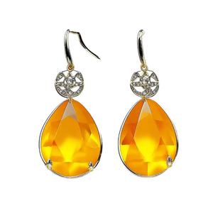 ต่างหูชุบทองสเตอร์ลิง925วินเทจอัญมณีสีเหลืองธรรมชาติต่างหูแฟชั่นแบบห้อยสำหรับผู้หญิงและเด็กผู้หญิง - Product Image 1
