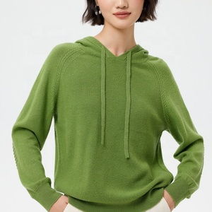 Pull à capuche en tricot marron pour femme, manches longues, couleur unie, vêtement d'automne - Product Image 4