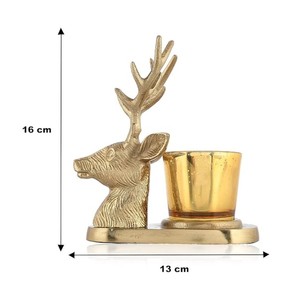 Christmas Deer Head <b>Tealight</b> Candle Holder with Glass Votive – Luxury Metal Reindeer Candle Stand for Table Decor & Gifting - Product Image 4