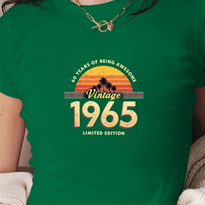 Vintage 60 ans d'être génial T-shirt court de mode pour femmes Y2K Style Slim Fit imprimé tissu tricoté - Product Image 4