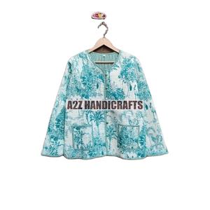 Chaqueta acolchada de mujer Bohemia floral vintage India talla XL manga larga algodón estampado en bloque indio para aspecto nupcial de invierno - Product Image 2