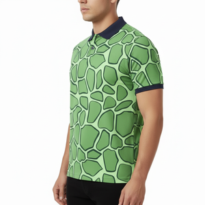 Polo Collar T-shirt Cotton Material Men's <b>Light</b> Blue Color block Short sleeve Polo Shirt with Stripes Casual Style - Product Image 3