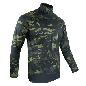 T-shirt tactique unisexe à séchage rapide, camouflage, en toile, avec fermeture éclair 1/4, manches longues, respirant, anti-humidité, pour l'été et les activités de plein air - Product Image 3