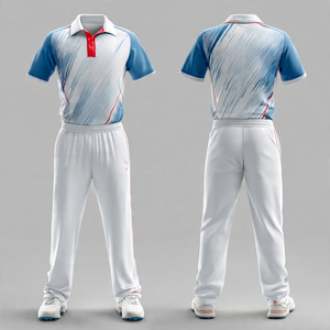 Ensemble uniforme de cricket blanc à manches courtes pour homme avec accents bleus, vêtements de sport respirants en polyester, coupe classique, toutes saisons - Product Image 4