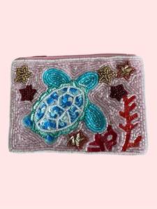 Monedero de tortuga hecho a mano con cuentas y cremallera - Product Image 1