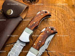 Professional Hand Forged Damascus Steel Pocket Knife Wood Handle Clip Point Back <b>Lock</b> Folding Folder Industrial Grade OEM ODM - Product Image 2