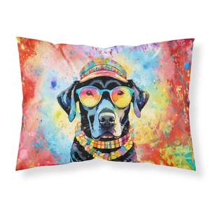 Black Labrador Hippie Dawg Funda De Almohada decorativa ligera y súper suave Funda de cojín de tamaño estándar de fácil cuidado - Product Image 1