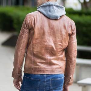 Nouveautés : Veste en cuir marron à capuche avec logo personnalisé pour hommes, vestes vintage pour hommes, veste streetwear, vestes d'hiver de haute qualité - Product Image 3