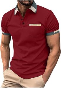 เสื้อโปโลผู้ชายลำลอง ผ้าฝ้าย 100% มีกระเป๋า แขนสั้น ผ้าถักกันยับ ลายเรียบ โลโก้ด้านหน้า - Product Image 5