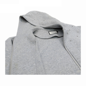 <b>White</b> Rhinestone Hooded <b>Zip</b>-<b>Up</b> Sweatshirt Unisex Casual Knitted 100% Organic Cotton Regular Fit Solid Winter Style Discharge - Product Image 5